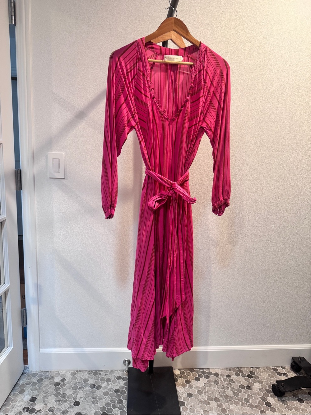 Natalie Martin Fuchsia Pink Striped Wrap Dress